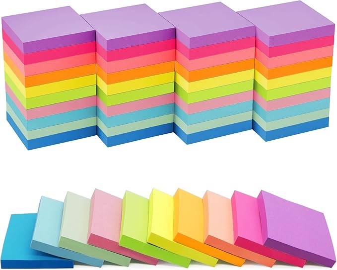 (40 Pads) Mini Sticky Notes1.5x2 in Post, 10 Bright Colors Small Sticky Notes Pad Strong Adhesive Its, Self-Stick Pads, Easy to Post for School, Home, Office