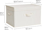 StorageWorks Fabric Storage Bins with Lid, Decorative Storage Boxes for Shelves, Stackable Closet Organizer Basket with Handles, Large, Mixing of Beige, White & Ivory, 2-Pack