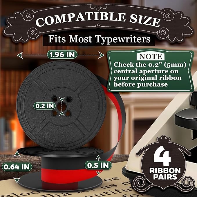 4 Pcs Universal Typewriter Ribbon Pack – Black and Red Typewriter Ribbon – 0.2 Inch/5 mm Central Aperture, Durable Twin Spool Replacement for Clear Prints, Smooth Operation & Reliable Performance