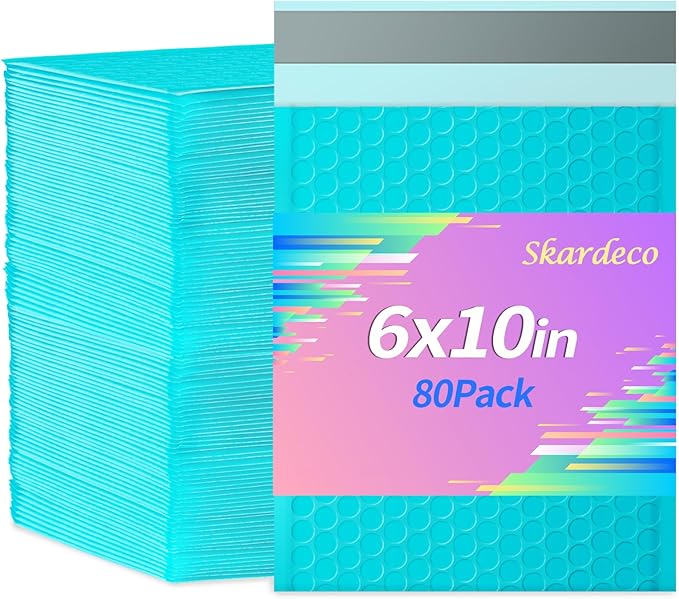 skardeco 6x10 Inch Teal Bubble Mailers 80 Pack Self-Seal Poly Padded Envelopes Suitable for Small Businesses to Package and Mail Jewelry Cosmetics, Electronic Products, Cards (Teal, 6x10-80)
