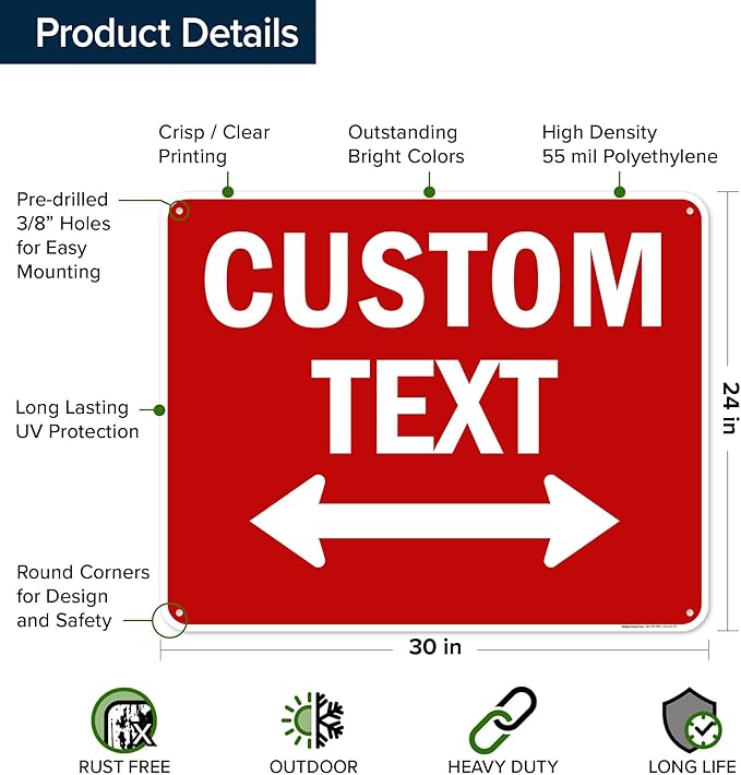 Custom Arrow,Custom Directional Sign, Two way Arrow,24x30 Inches, 55 mil thick HDPE (high density polyethylene) Made in USA by My Sign Center