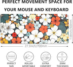 Boho Abstract Floral Mouse Pad Desk Mat,27.5X11.8 in Extended Gaming Mouse Pads with Stitched Edges,Non-Slip Waterproof Rubber Base Mouse Mat for Office,Computer,Keyboard,Laptop and Home Desk Mat