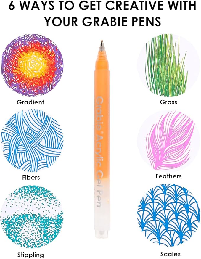 Grabie 5 Themes Value Bundle Bold&Bright Coloring Kit, 60 Colors Acrylic Gel Pens&Coloring Book, Medium Point Colored Gel Pens, Acrylic Gel Ink Pen Assorted Colored for Drawing, Note Taking