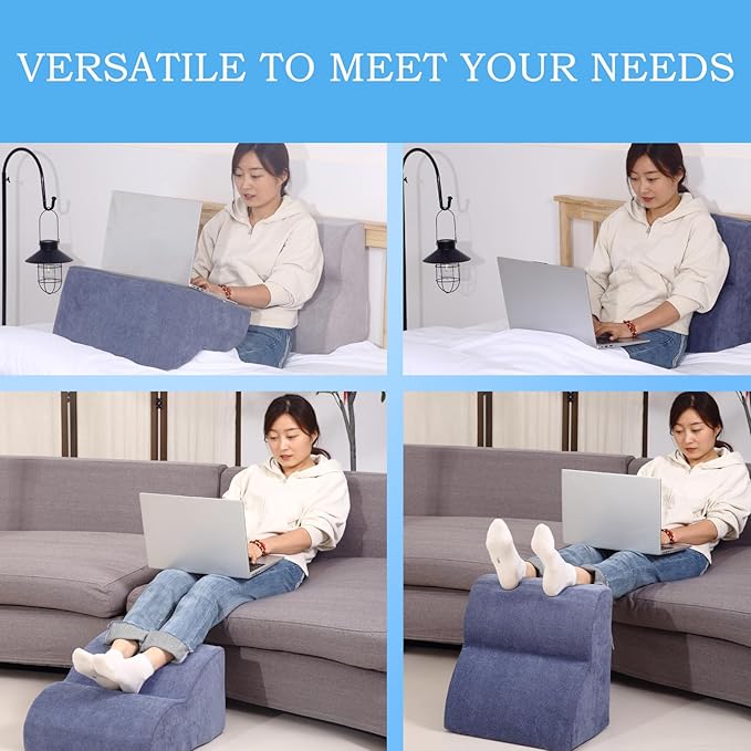 OpyTikar Foot Rest for Under Desk at Work.Multifunctional 3-Tier Foot Stool,with Washable Footrest.for Under Desk,Office Chair Gaming Chair & Sofa,Leg Elevation Pillow,Supports Posture-Light Blue