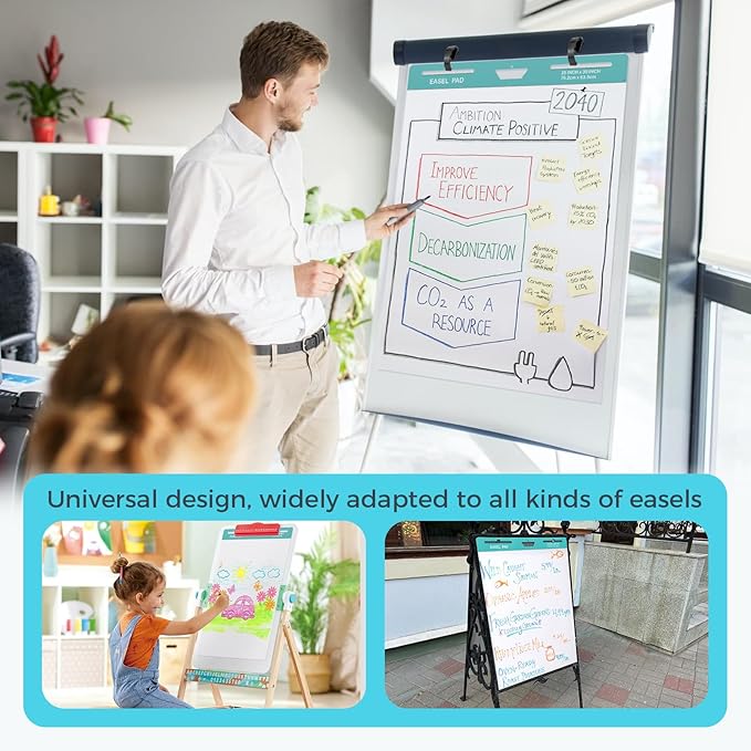 FAHKNS Sticky Easel Pad，Large 25x30 Inch Self-Adhesive Teacher'S Flip Chart Paper, Easel Pad with Dry Erase Surface for Classroom/Office, White, 30 Sheets/Pad, 6 Pads/Pack