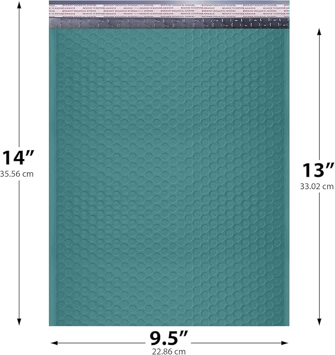Green 10x13 Inch Poly Bubble Mailers |Self Seal Padded Envelopes for Thick books | Air Cushioned Bubble Mailer | Usable Size 9.5x13 Inch | Waterproof Lightweight Mailing Shipping Bags | 100 Pack Bulk