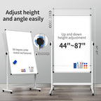 Double-Sided Corkboard Whiteboard, 32 x 48 Inches Dry Erase Board on Wheels, Height Adjustable, Portable Freestanding Board for Office, Planning, and Presentations (Cork & White)