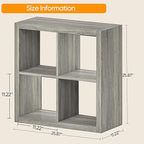 furtble Bookshelf with Storage Bin, 4-Cube Storage Organizer, Modern Wood Open Bookcase, Multifunctional Display Shelf for Living Room, Bedroom, Home Office, Gray Oak