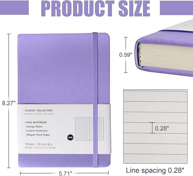 EMOMAS Lined Journal Notebook – Hardcover Notebook for Men & Women – Journals for Writing, Work, School, Home & Daily Notes, 160 Pages – Medium A5, 5.7"x8", 100 gsm Thick Paper (Mauve)