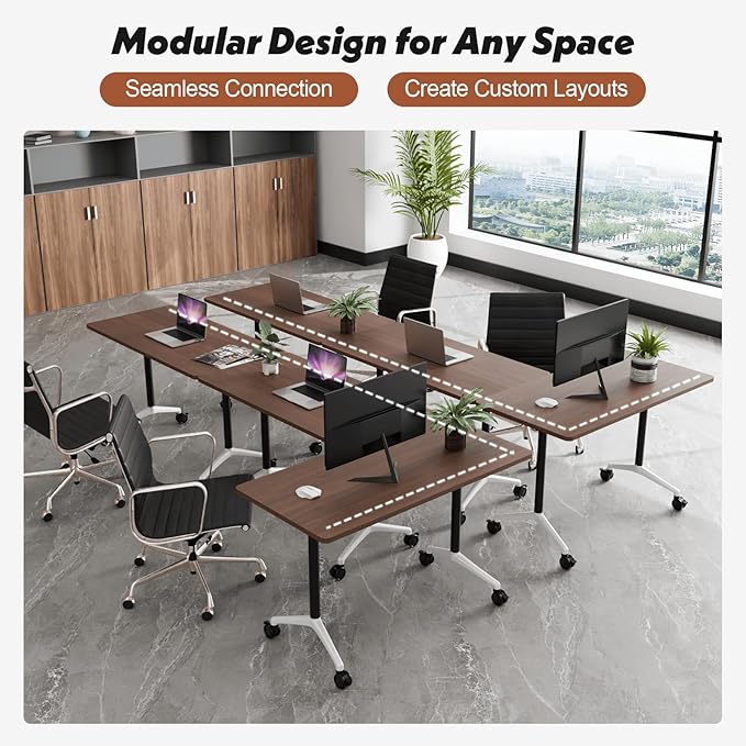 Goakwwuz Conference Room Table, Folding Conference Tables,Thicken Grey Tabletop,Flip Top Wooden Seminar Meeting Room Table for Conference Room Offices (2, Walnut, 61.0“)