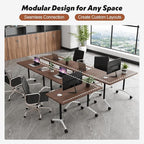 Goakwwuz Conference Room Table, Folding Conference Tables,Thicken Grey Tabletop,Flip Top Wooden Seminar Meeting Room Table for Conference Room Offices (8, Walnut, 70.8”)