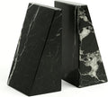 Bey-Berk Whitney Zebra Marble Bookends (Black, Set of 2), 4" x 2.5" x 6" Heavy Wedge Book Ends for Desk, Shelf, or Office