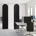 Asnefeli Room Divider 4 Pnale, Folding Privacy Screen, Foldable Wood Arched Room Divider Wall, Portable Partition Screen, Partition Divider for Room Separation for Home Office Bedroom, Black/White