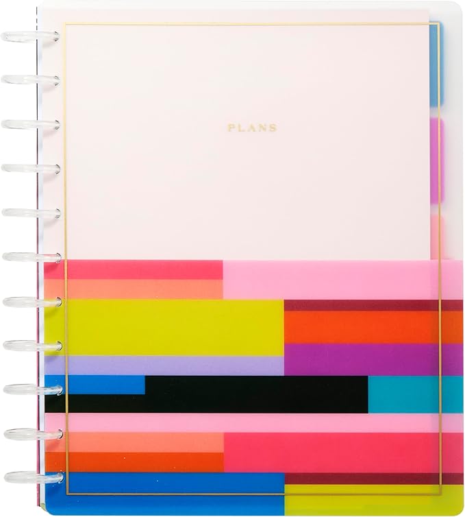 Happy Planner Undated Plans + Notes Monthly Planner Notebook Journal, 12-Month Planner, Colorblock Brights Theme, Big Size, 95 Pages, 4 Dividers, 12 Planner Sticker Sheets, 8 1/2" x 11"