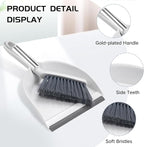 NACENA Mini Broom and Dustpan Set, Small Dust Pan and Brush Set with Handle Dustpan Teeth for Cleaning Hair Suitable for Office Desks Drawers Sofas Outdoor Camping, White & Gray