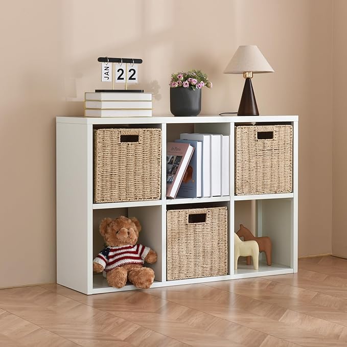 IRONMIX Metal 6 Cube Storage Organizer, White Short Bookshelf with Storage, Modern Cube Organizer with Shelves, 2-Tier Horizontal Bookshelf for Home Office, Library, Classroom (White, 1037)