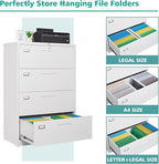 MIIIKO 4 Drawer Lateral File Cabinet with Lock, Black Office Filing Cabinet with Lock, Metal Horizontal Storage Cabinet with Large Drawers for Hanging Letter Legal File Folders