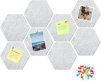 Uoisaiko 12" Large Bulletin Board with 30 Push Pins, Pack of 8 Hexagon Felt Pin Board Notice Boards for Home Office Kitchen, Felt Wall Tiles for Photos Memos