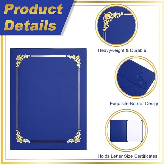 Fainne 120 Packs Certificate Holders Bulk, Diploma Covers Gold Foil Border, Document Covers for Letter Size 8.5x11 Award Certificates, Cardstock, Document Papers, Paper Card Stock(Royal Blue)