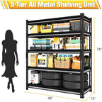 SDXYSTCE 48" W Garage Storage Shelves Heavy Duty, 2800LBS Loads Adjustable Garage Shelving, 5-Tier Metal Shelving Units and Storage Racks, Industrial Utility Shelf,48" Wx18 Dx78 H, Black