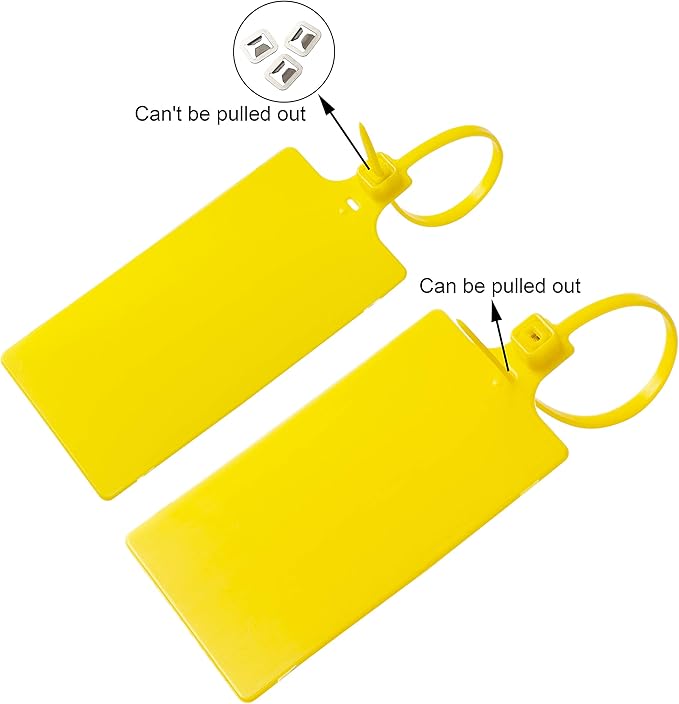 200Pcs Plastic Seals Shipping Label Tags, Writable Marker Big Sign Tie for Logistics, 255mm Total Length Self Locking Inventory Waterproof Tag Fastener (Yellow)