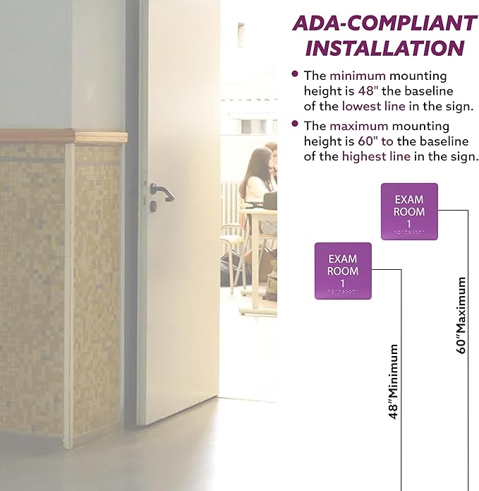 ADA CENTRAL SIGNS - 6" X6" Exam Room 1 Sign - ADA Compliant Tactile Graphics Grade 2 Braille Text Acrylic Wall Signs - Educational Institution Directional Assistance Test Center Door Sign for Schools