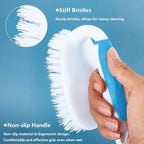 HileSwan Scrub Brush Set, 4 Pack Deep Cleaning Brush Kit - 2 Scrub Brush, 2 Tile & Grout Brush with Built-in Scraper, Household Commercial Scrubber for Floor, Shower, Pool Wall, Tub (Blue)