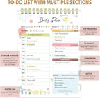 Tlenpo To Do List Notebook Pad, Daily Planner Notepad, 60 Sheets Double Sided Spiral Notebook, Perfect for Daily Tasks, Goal Setting, Home, School, 5.1 x 7 Inch, Boho