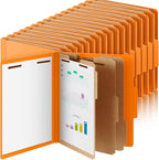 Skyygemm 36 Pcs Classification Folders Letter Size, 3 Divider Pressboard File Folder with Fasteners, Expanding File Organizer Bulk for School Teachers, Office Employee, Coworker, Staff (Orange)