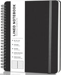 Lined Spiral Journal Notebook, B5 Spiral Notebook, 7.8''×10'' Journaling Notebooks for Work, School, Women, College Ruled Spiral Notebook, Hardcover Leather Notebook for Note Taking Business, Black
