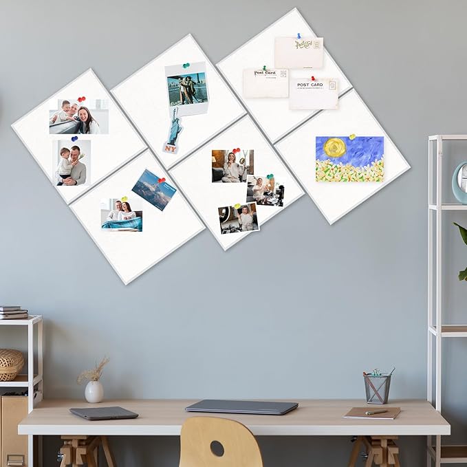 Thboxes Large Cork Board 36" x 24", 6 Pack Felt Wall Tiles with Colored Pushpins, Bulletin Board with Removable Self-Adhesive Strips, Pin Boards Cork Boards for Walls Office Home School-White