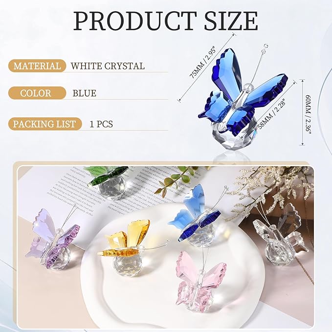 PATIKIL Butterfly Crystal Paperweight, 75mm / 3 Inch Crystal Paperweight Paper Weight for Home Office Desktop Table Decor Wedding Party Jewelry Ornaments, Blue