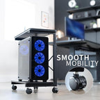 VIVO Large Mobile Adjustable 2-Tier PC Stand, Premium Gaming CPU Computer Tower and Mouse Storage, Rolling Floor Cart, Locking Caster Wheels, Black, CART-PC03P