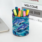 Leather Pen Holder for Desk, Dolphins Flowers Pencil Cup Desktop Organizer Makeup Brush Holders Office Supplies for Home, Kids & School