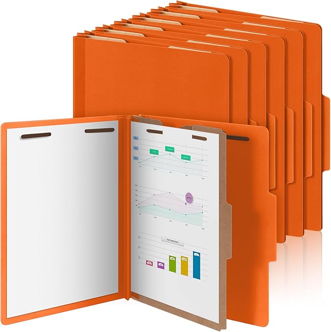 Skyygemm 12 Pcs Classification Folders Letter Size, 1 Divider Pressboard File Folder with Fasteners, Expanding File Organizer Bulk for School Teachers, Office Employee, Coworker, Staff (Orange)