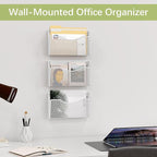 EasyPAG 3 Single Pocket Wall File Organizer, Mesh Hanging File Folder Organizer for Letter/A4 Size Folders, Wall Mounted Vertical Mail Holder for Paperwork, Office, Home, School, White