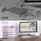 Letter Tray Paper Organizer 5-Tier Desk Organizer File Organizer Paper Holder with Handle, Metal Desktop Document Shelf Tray Office Classroom Organization - Purple