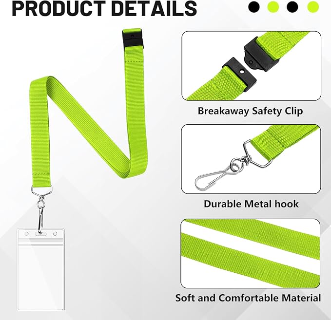 24-Pack Apple Green Breakaway Lanyards with Waterproof Badge Holders, Polyester Neck Straps for ID Cards, Events, Office, and Schools