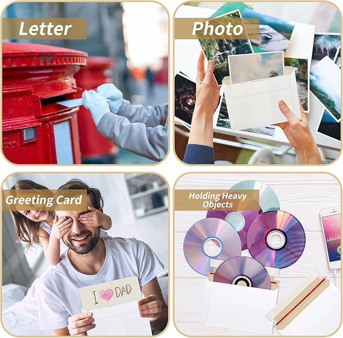 Ayearparty 500 Pcs 6.5 x 4.5 Inch Rigid Photo Mailers with Self-Adhesive White Cardboard Card Shipping Envelopes Bulk Stay Flat for Document CD Paper Picture