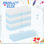 Fainne 24 Pcs Plastic Pencil Case Bulk Pencil Boxes Plastic Stationery Case Frosted Pen Box Pen Holder with Hinged Lid Snap Closure for Office(Single Layer,White, Blue,7.09 x 2.36 x 0.98 Inch)