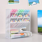 Spacrea Pen Holder Desk Organizer - Desk Organizers and Accessories, Pencil Holder with 10 Compartments and 1 Drawer（White）