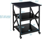 Fannova Printer Stand, 23.6 x 23.6 x 30.1 Inches Large Square Printer Table with Height Adjustable Storage Shelf, 3 Tier Rolling Printer Cart with Industrial Wheels for Home Office - Black