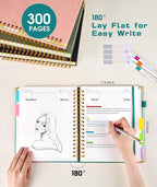 Hardcover Spiral Notebook Journal with Removable Dividers Tabs, 300 Pages Leather 5 Subject Notebook College Ruled, 8"x10" Large B5 Notebooks for Work School Note taking, Lined Journal for Women, Blue