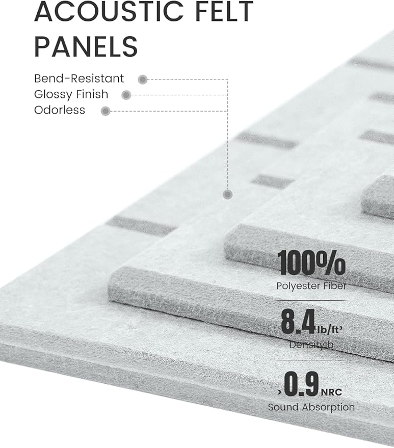 Fluxynara Felt Bulletin Board Tiles -28"x18" with 40 Adhesive Tabs, Cork Board Alternative for Office Decor, Push Pin Board Wall Organizer 6-Pack (Cold White)