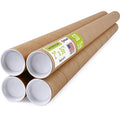 2" x 36" Reinforced Kraft Paper Mailing Tubes, Pack of 4 Tubes with 2 Caps Each – USPS Approved Poster Tube – Made in USA Cardboard Tube for Shipping and Storing Posters, Prints, Artwork, or Documents