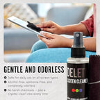 Delete Screen Cleaner Spray Kit, 4 Pack, 2oz Bottle and 12"x12" Microfiber Cleaning Cloth, Streak-Free, Safe and Gentle Formula, Multi-Purpose for Travel, Small TVs, Cameras, Laptops, Phones