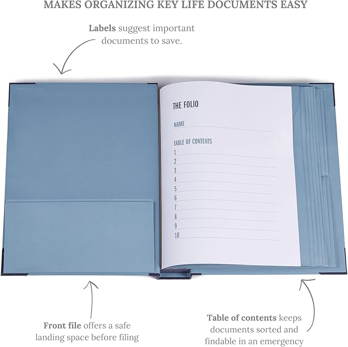 Savor | The Folio™ Document Organizer 2025 Edition | Acid-Free Custom Dyed Cloth-Bound Accordion File Organizer w/ 10 Expandable Pockets | File Folders for Home Organization & Graduation Gift (Blue)