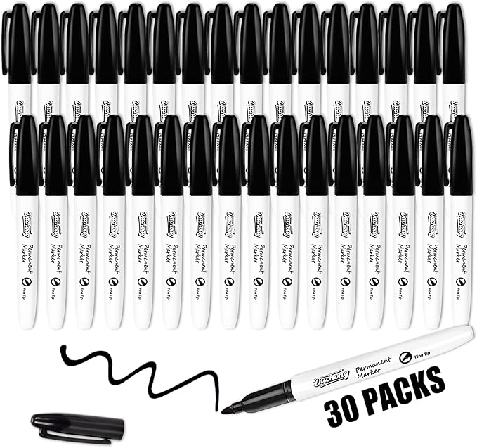 Duchong Black Permanent Markers, 30 Count Permanent Markers Bulk, Quick Drying Marker, Waterproof, Smooth, Durable, Works on Packing, Wood, Glass for Kids Adult Doodling, Marking