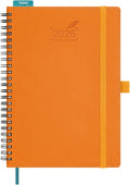 BEZEND 2026 Planner Weekly and Monthly (6" x 8.5" Spiral) Daily Calendar with Hourly Timeslots & Tabs (Jan-Dec) Note & Expenses, Pen Holder, Inner Pocket, Vegan Leather Softcover - Orange