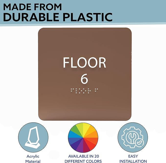 Grey w/White ADA Floor 6 Sign with Braille – Made from Durable Acrylic and Ready to Mount